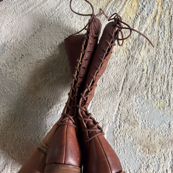 Sofft tall brown cognac leather Sharnell Heel boots lace tie back 8.5 - Picture 4 of 13